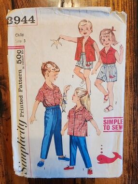 Vintage Simplicity #3944 Pattern Size 3 Child - Shirts, Boxer Shorts & Pants